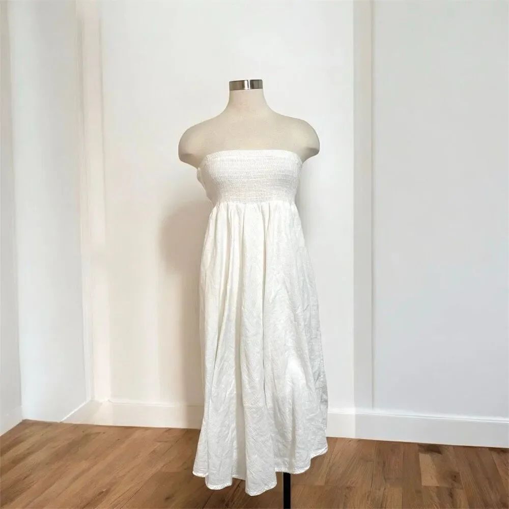 Y2K India Boutique Smocked White Dress Peasant Small MIDI Handkerchief